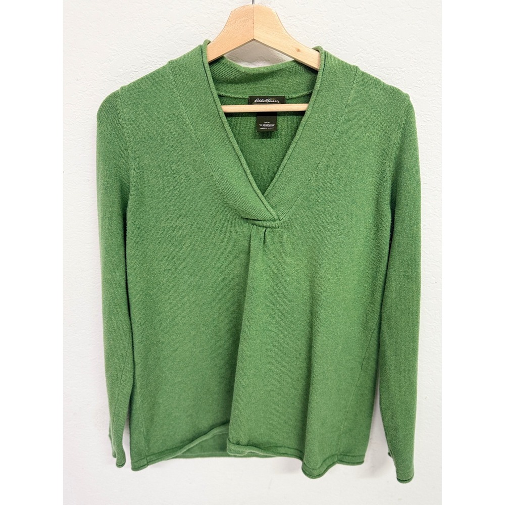 Eddie Bauer Womens Green Crossover V-Neck Long Sleeve Cotton Knit Sweater M